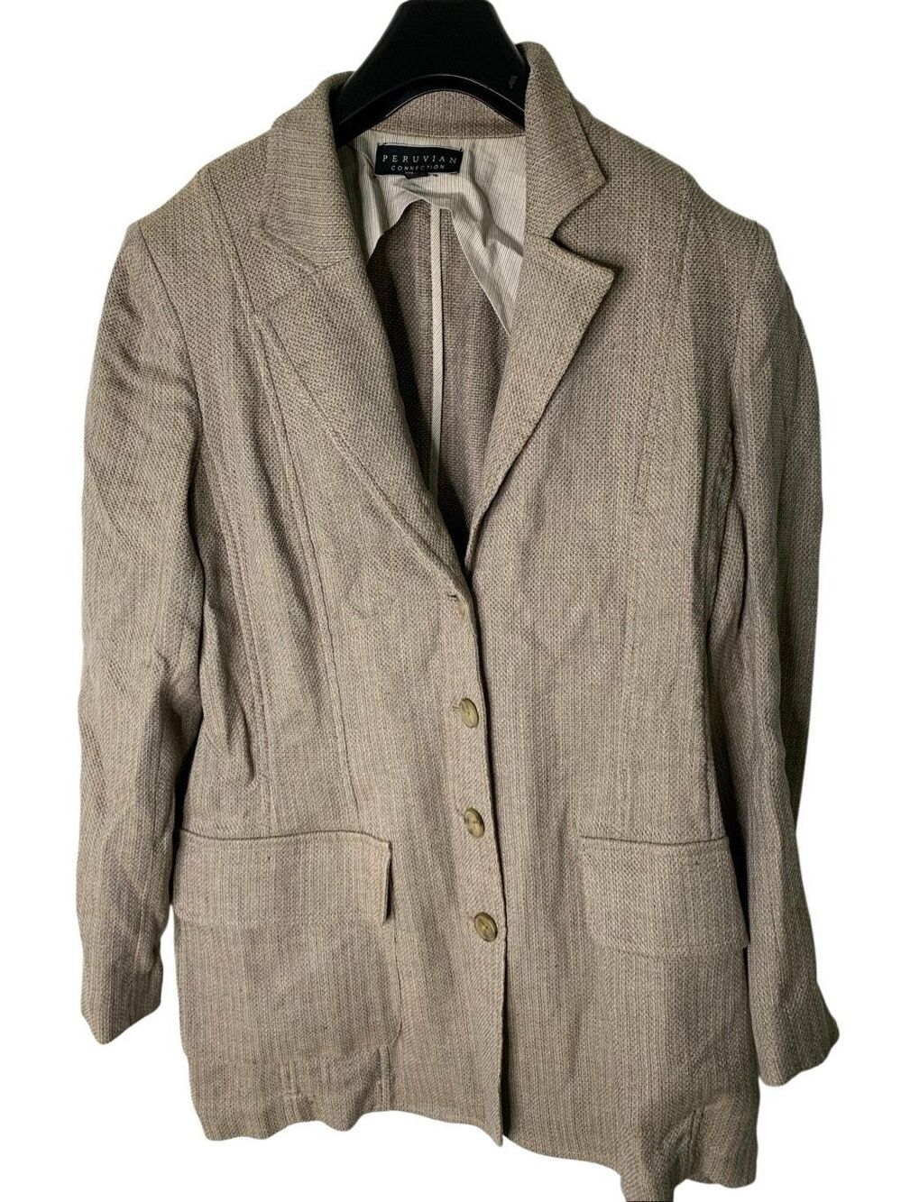 Peruvian Connection linen cotton blazer jacket women's size 8